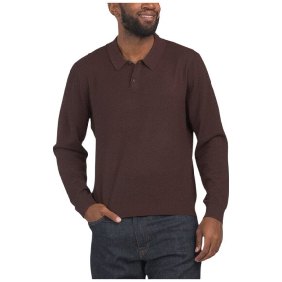 MAGASCHONI Wool Blend Long Sleeve Collared Textured Pullover Sweater Polo - Picture 1 of 2